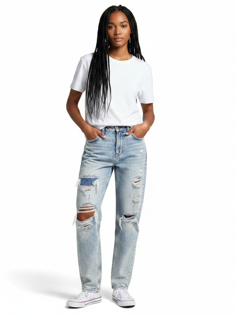 Zara Size 4 Acid Wash Medium Rise Distressed Relaxed Fit Denim Ankle Jeans